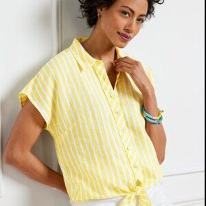 Talbots Striped Button Down Blouse - Size SP - Linen Summer Preppy